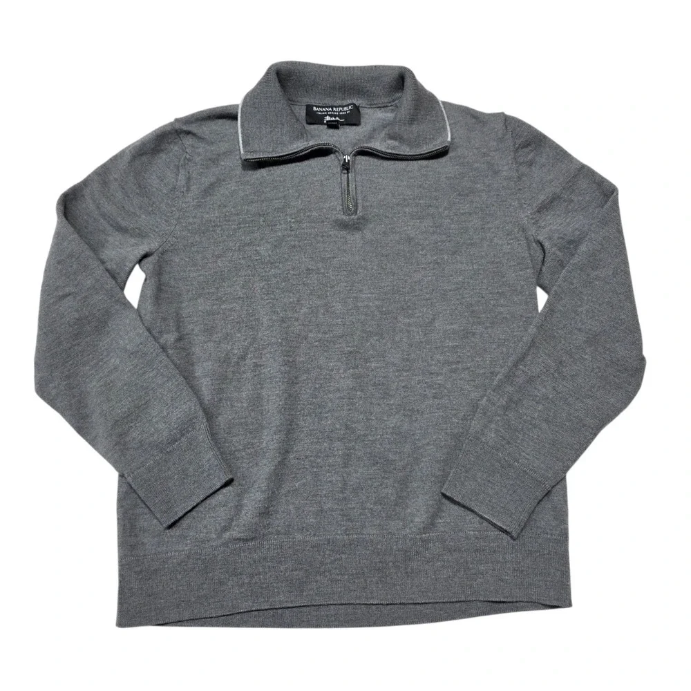 Banana Republic Mens Italian Merino Wool Quarter Zip Sweater Medium Grey Heather